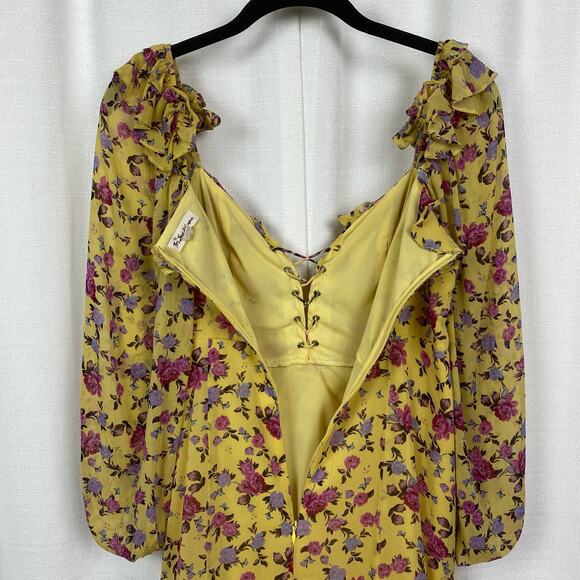 For Love&Lemons Yellow Silk Floral Beaumont Mini Dress Sz.M - Picture 12 of 16